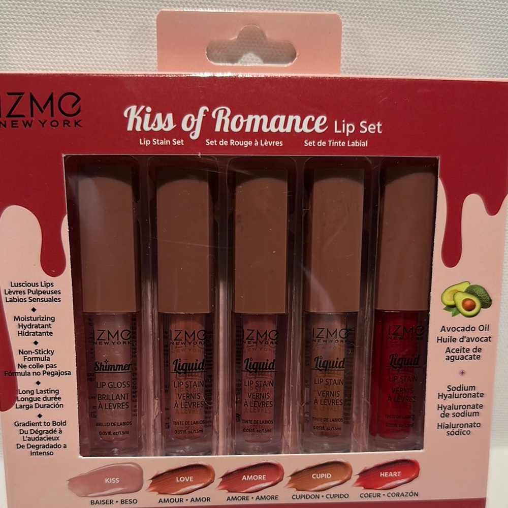 NWT IZME NEW YORK Kiss of Romance Lip Set of (5) Lip Stains with Avocado Oil.